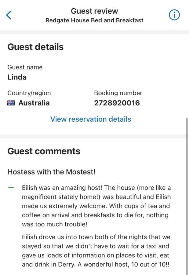 Redgate House Bed & Breakfast Londonderry Exterior foto